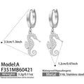 Zircon Seahorse Drop Huggie Earrings 316L Steel Gold view 7
