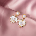 Gold White Heart Pearl Drop Earrings Rhinestone Edge Studs view 2