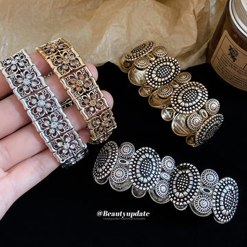 Filigree Flower Stretch Bracelet Gold Silver Disc 3 Styles