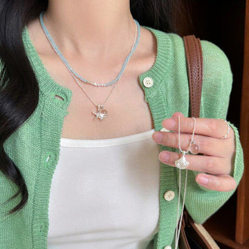 Silver Tone Coastal Pendant Necklaces with Shell and Starfish Designs