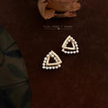 Gold Tone Clear Stone Triangle And White Pearl Border Stud Earrings view 4
