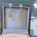 Silver Yellow Rectangular CZ Long Drop Earrings Cluster Tops view 3