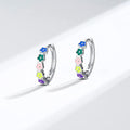 Silver Tone Huggie Earrings With Multicolor Enamel Flowers view 2