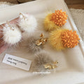 Gold Tone Flower And Pom Pom Drop Stud Earrings Fashion Earrings view 1