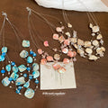 Multi Strand Shell Chip Crystal Bead Necklace Cream view 2