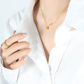 Gold Steel Knot Bar Pendant Necklace With Ball Charm view 1