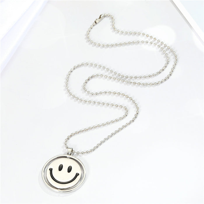 Silver Tone Reversible Smiley and Frown Spinner Pendant Necklaces