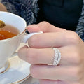 Double Row Crystal Wave Silver Tone Ring Polished Jewelry Accessory view 4
