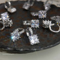 Silver Square Clear Zircon Pave Huggie Hoop Earrings view 3