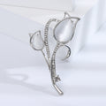 Cat Eye Tulip Brooch in Detailed Metal and Crystal Design view 6
