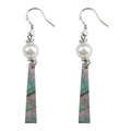 Silver Tone White Pearl And Iridescent Triangle Shell Hook Earrings view 5