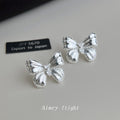 Silver Brushed Butterfly Stud Earrings Micro Zircon Pair view 4