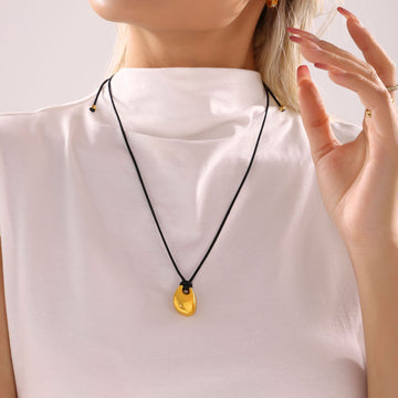 Gold Teardrop Pendant Black Cord Adjustable Long Necklace