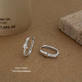 Silver Tone Star Oval Huggie Hoop Earrings Crystal Trail view 3