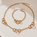 Gold Interlocked Circle Zircon Necklace Bracelet Stainless view 3
