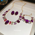 Two Red Green Crystal Necklaces And Earrings With Mismatched Gallery view 2