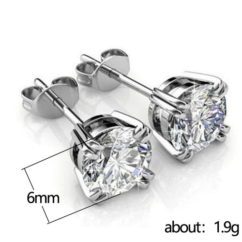 Silver Tone six prong solitaire studs shown in measurement view with printed dimensions or weight
