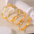 Gold Titanium Steel Crystal Pearl Star Square Bangles view 1