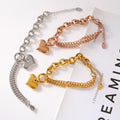 Gold Steel Cuban Chain Heart Charm Titanium Steel Bracelets view 2