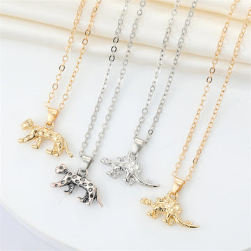 Dinosaur and Leopard Pendant Necklaces in Four Metal Finishes