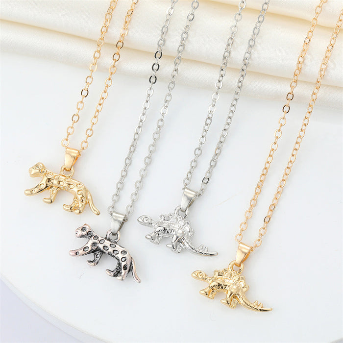 Dinosaur and Leopard Pendant Necklaces in Four Metal Finishes