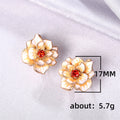 Gold Cream Enamel Flower Orange Center Stud Earrings view 5