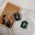 Green Navy Mottled Hollow Rectangle Resin Drop Earrings view 4