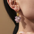 Crystal Chip Cluster Drop Earrings Gold Bell Cap Stainless view 3