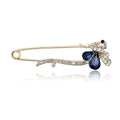 Long Safety Pin Brooch with Blue Butterfly and Crystal Drops view 5