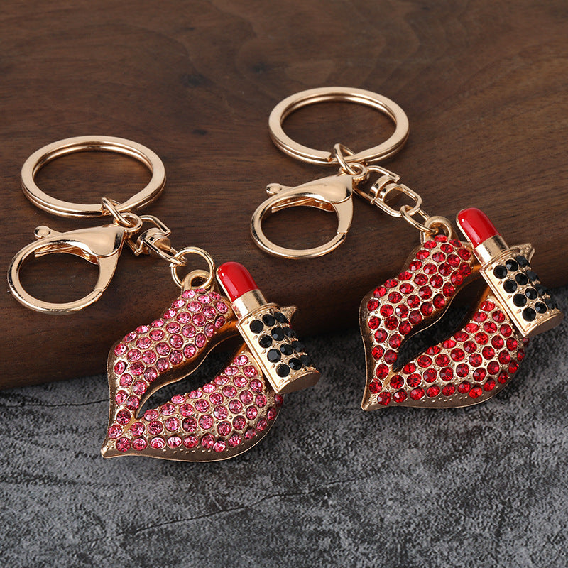 Rhinestone Lip Metal Keychain for Car Keys and Bag Charm