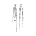 Pearl Stud Earrings With Long Silver Crystal Chain Fringe view 5