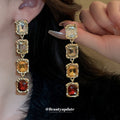 Gold Geometric Multicolor Square Crystal Necklace Drop Earrings view 3