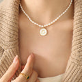 Pearl Strand Zodiac Disc Pendant Necklace Gold Shell Inlay view 4