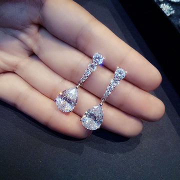 Silver Tone Clear Teardrop Long Dangle Earrings Jewelry
