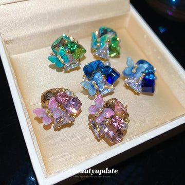 Colorful Crystal Floral Cluster Stud Earrings in Two Colorways