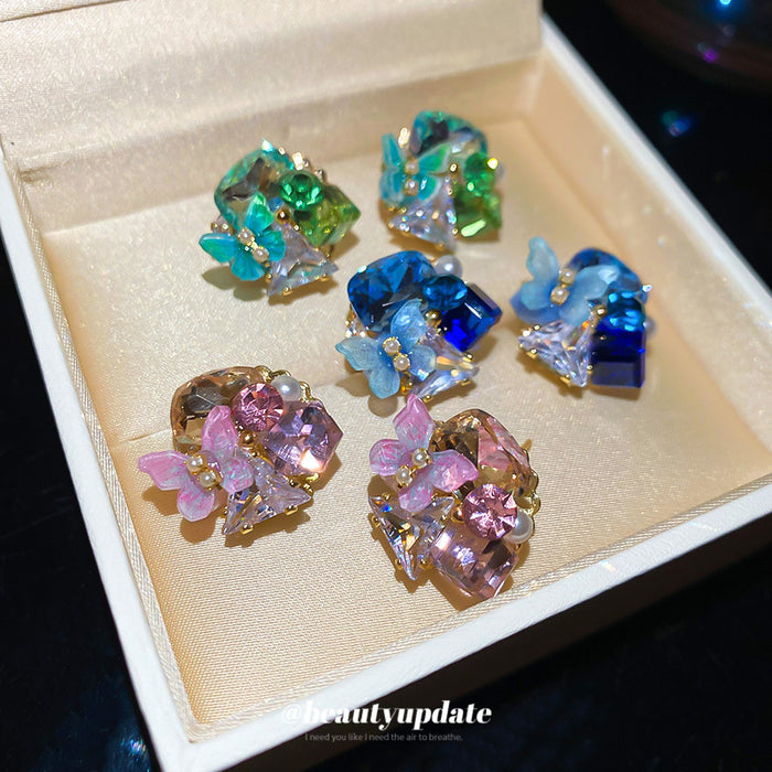 Colorful Crystal Floral Cluster Stud Earrings in Two Colorways