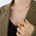 Emerald Green Rectangle Zircon Station Necklace Gold Steel view 6