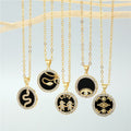 Gold Tone Round Crystal Framed Motif Pendant Necklaces in Nine Designs view 2