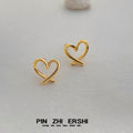 Open Wire Heart Outline Stud Earrings Two Finishes view 6