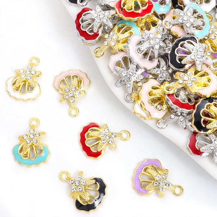 Crystal-Accented Gold Silver Starfish Alloy Charms in 12 Styles
