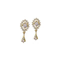 Gold Oval Halo Teardrop Drop Earrings Clear Stones view 5