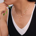 Gold Titanium Steel Y Lariat Necklace Imitation Pearl Drops view 4