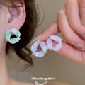 Pastel Crystal Swirl Stud Earrings in Two Colors with Crystal Accents view 2