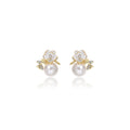White Rose Clear Floral Pearl Look Bead Stud Earrings view 5