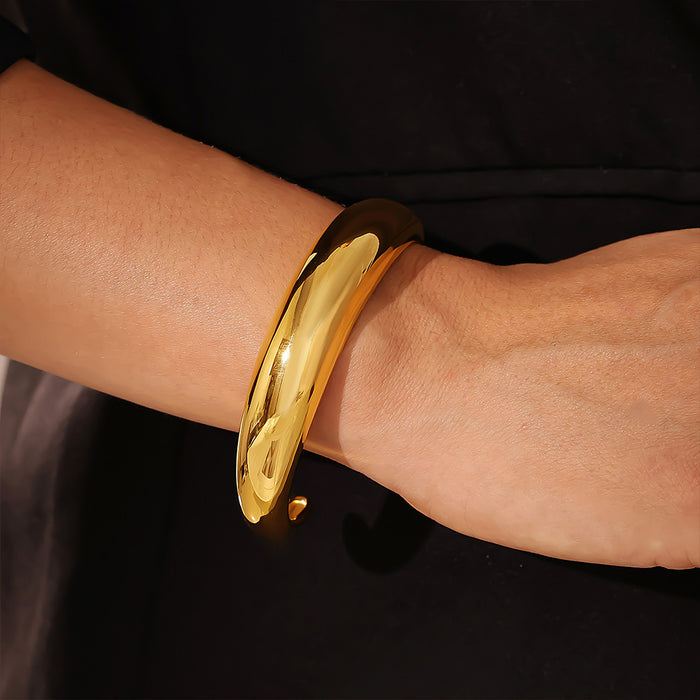 C-Shape Open Cuff Bracelet Polished Gold Or Silver Tone