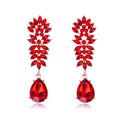 Red Orange Pink Leaf Teardrop Tassel Crystal Three Designs Metal Dangle Earrings view 5