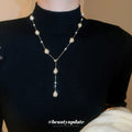 Gold Baroque Pearl Station Y Lariat Necklace Drop Style view 3