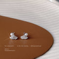 Silver Ginkgo Leaf Stud Earrings Crystal Pave Pearl Accent view 2