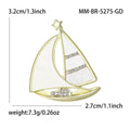 Gold Tone Sailboat Brooch With White Shell Effect Sails view 5