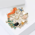 Nautical Ship Wheel Brooch Pin with Colorful Sea Motifs view 3
